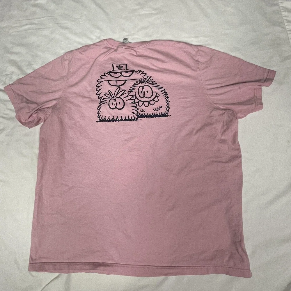 Adidas Shirt Mens 2XL Pink Furry Cartoon Characters Graphic Tee Trefoil HC7128